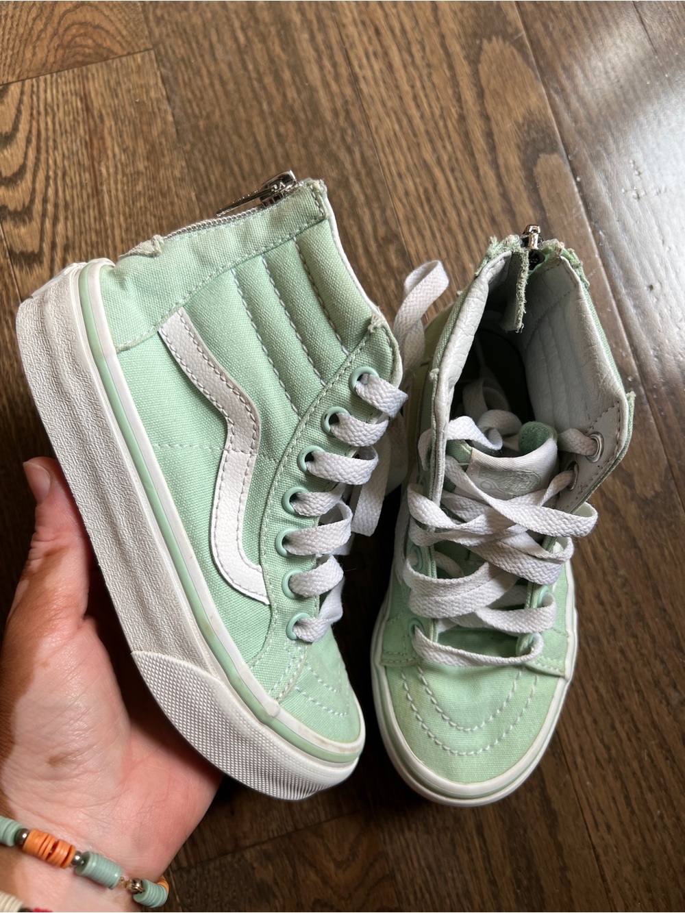 Vans Kids High-Top Sneakers in Mint Green and White size 11.5